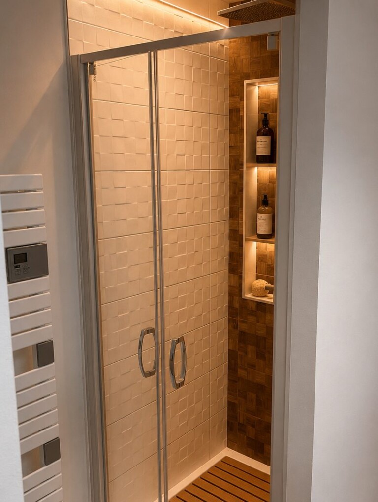 Vue retouchée IA salle d'eau chambre parentale