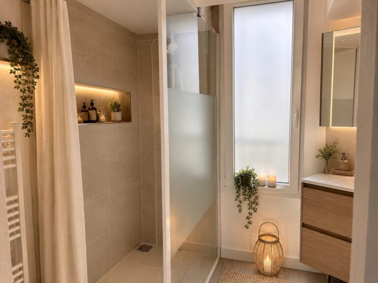 Vue retouchée IA salle de bain étage